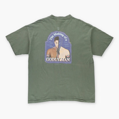 Vintage 1997 'Godly Man' USA Made Single Stitch Green Christian T-Shirt (L-XL)