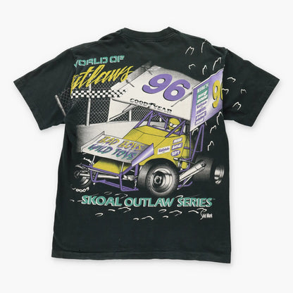 Vintage 90's 'Skoal Outlaw Series' Sprint Car All Over Print Single Stitch Black T-Shirt (XL)