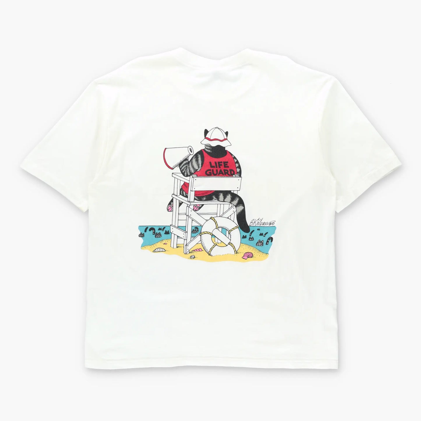 Vintage B. Kliban Cat Beach Lifeguard Vintage 90s USA Made White T-Shirt (L)