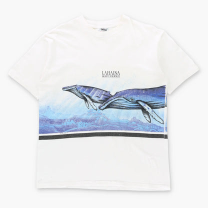 Vintage Lahaina Maui Hawaii Swimming Whales & Divers White Single Stitch T-Shirt (XL)