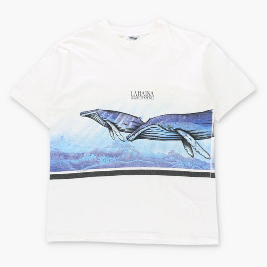 Vintage Lahaina Maui Hawaii Swimming Whales & Divers White Single Stitch T-Shirt (XL)