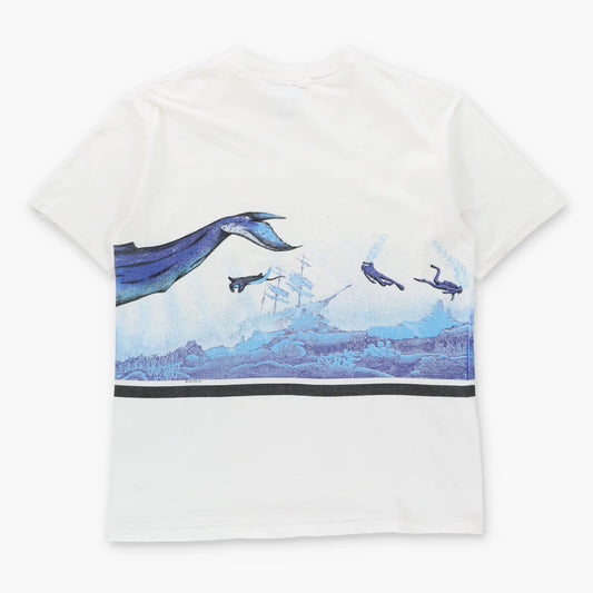 Vintage Lahaina Maui Hawaii Swimming Whales & Divers White Single Stitch T-Shirt (XL)