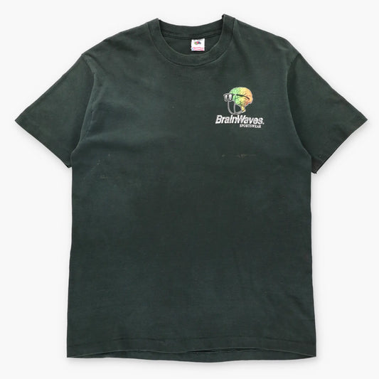 Vintage 90s Brainwaves "Any Questions?" Crested Butte Ski Town USA Made Black Single Stitch Tee (XL)