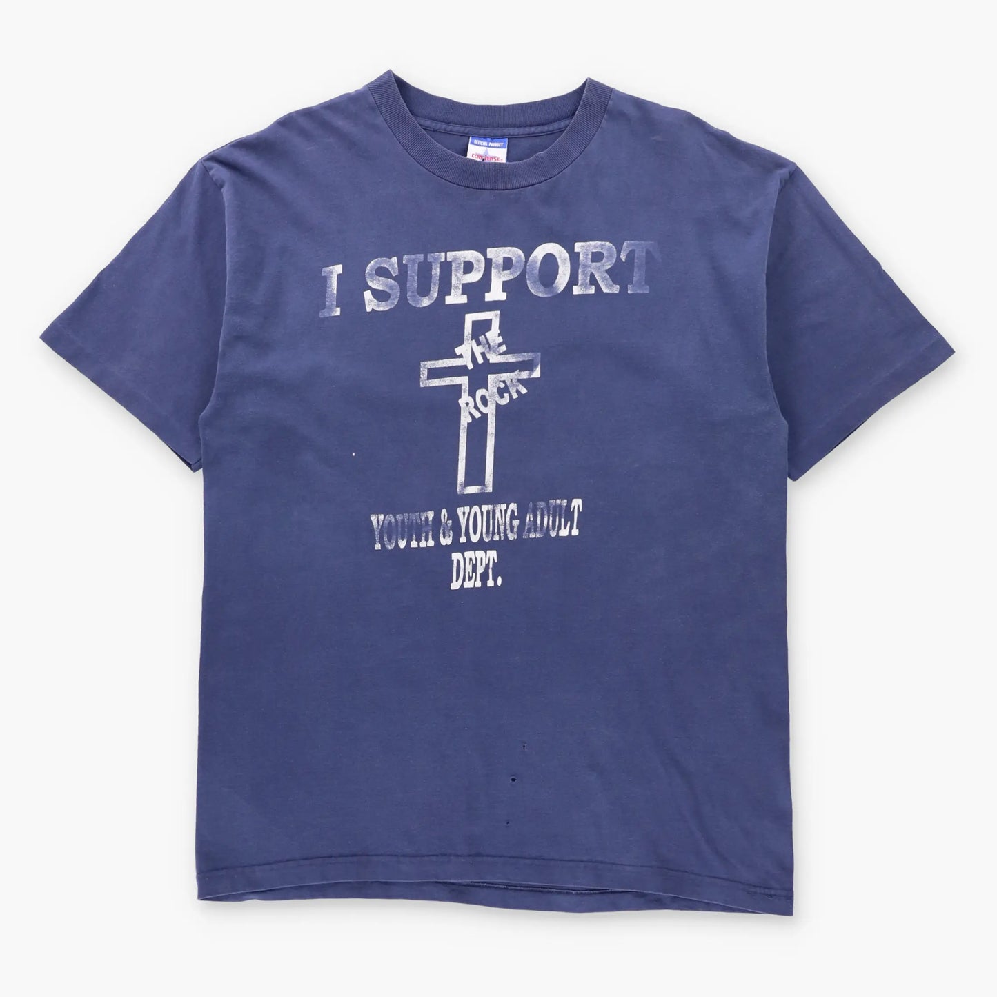 Vintage Navy Blue "I Support The Rock" Christian Bible Proverb USA Made T-Shirt (XL TALL)