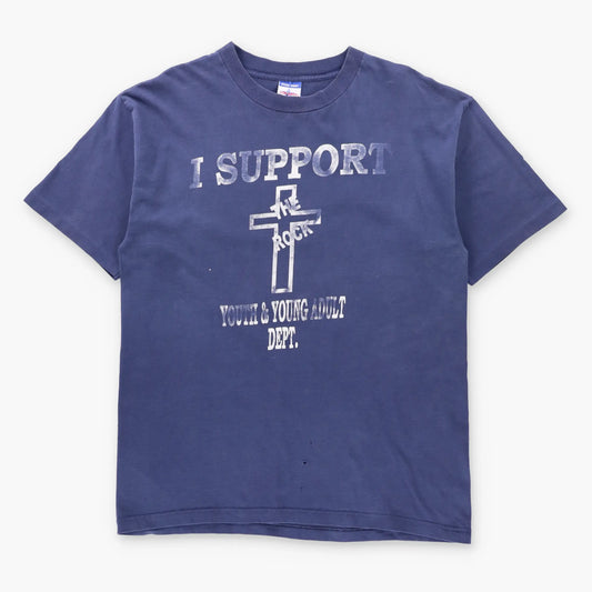 Vintage Navy Blue "I Support The Rock" Christian Bible Proverb USA Made T-Shirt (XL TALL)