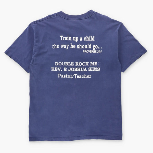 Vintage Navy Blue "I Support The Rock" Christian Bible Proverb USA Made T-Shirt (XL TALL)