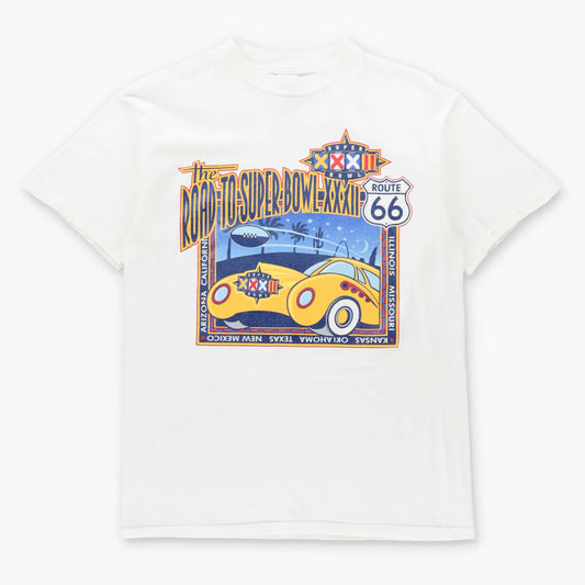 Vintage 1998 "The Road To Superbowl" Route 66 NFL White Single Stitch Tee (L)