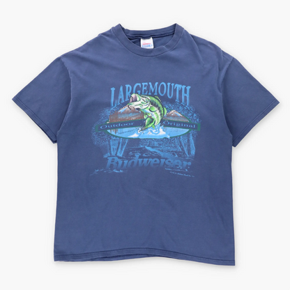Vintage 1996 BUDWEISER "Outdoor Original" Navy Blue Largemouth Fishing Tee (XL)