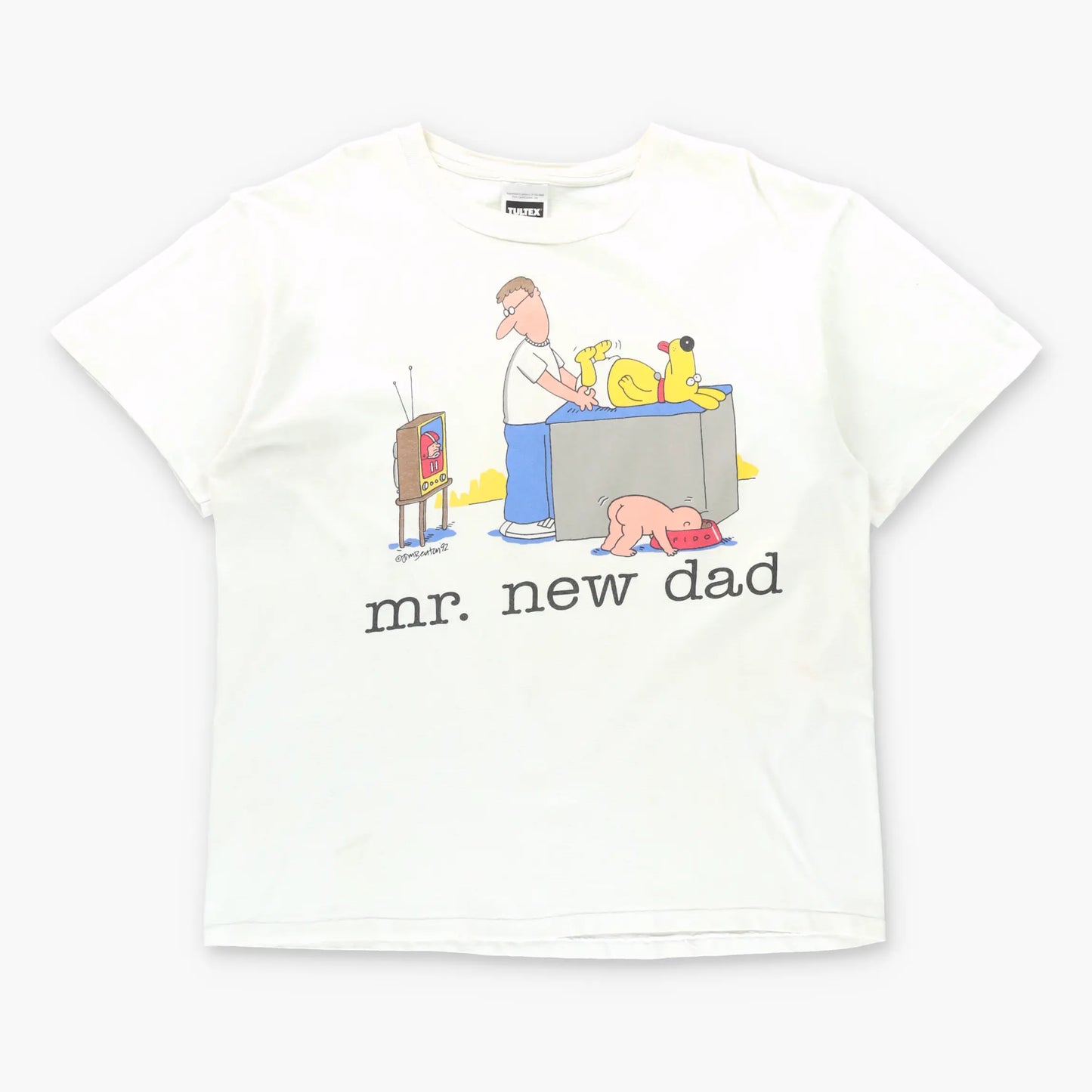 Vintage 1992 "Mr. New Dad" Jim Benton White Single Stitch Cartoon T-Shirt (XL)