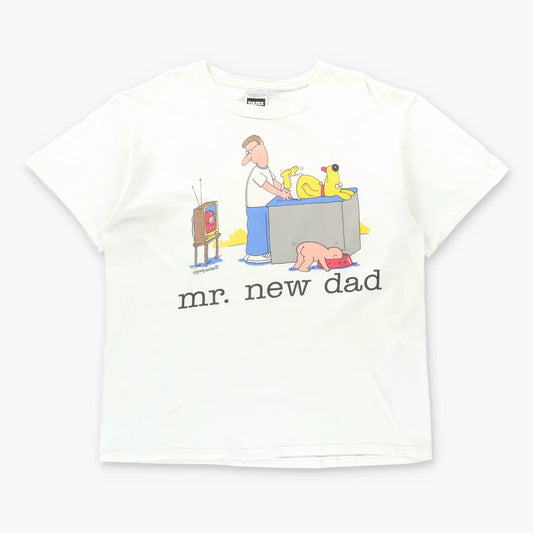 Vintage 1992 "Mr. New Dad" Jim Benton White Single Stitch Cartoon T-Shirt (XL)