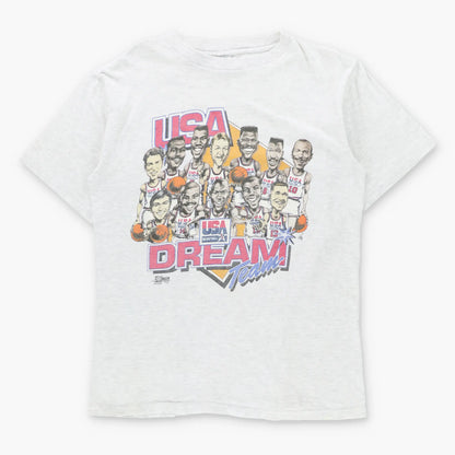 Vintage 1992 "USA Basketball Dream Team" Olympic Caricature Light Heather Grey USA Made T-Shirt (M)