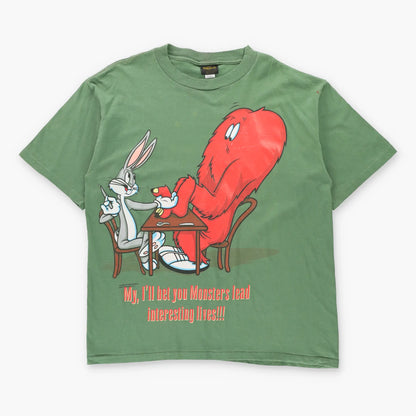Vintage 1995 LOONEY TUNES Bugs Bunny & Monster Manicure Green USA Made Single Stitch Tee (XL)