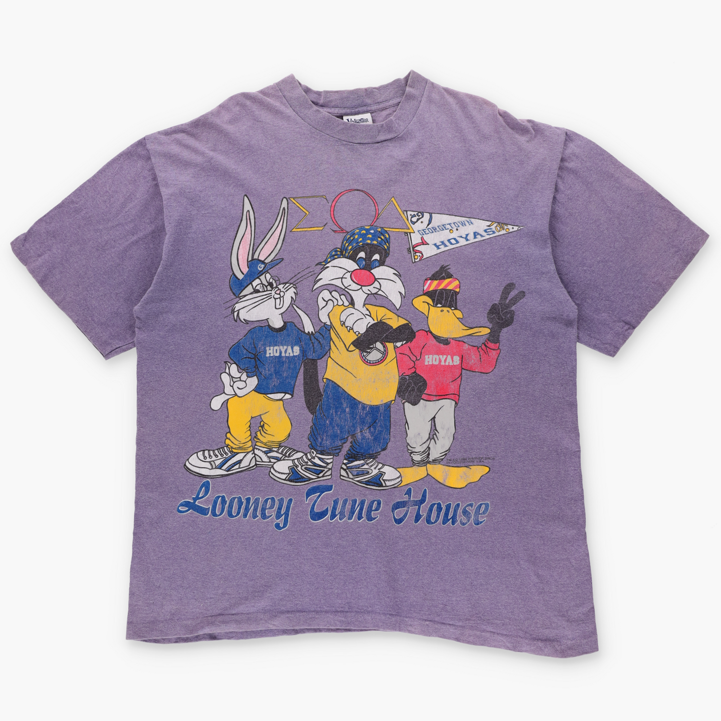 Vintage 1994 Looney Tunes x Georgetown Hoyas Light Purple College Basketball Tee USA Made (XL-XXL)