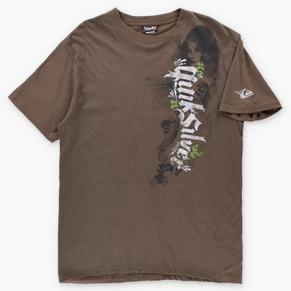 QUIKSILVER Y2K Surfer Style Spell Out Graphic Brown T-Shirt (M)