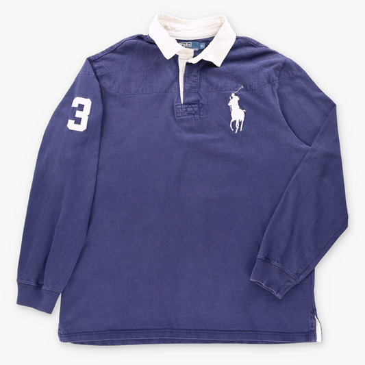 RALPH LAUREN POLO Navy Blue & White Embroidered Big Pony Rugby Sweatshirt (XL)