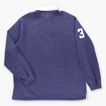 RALPH LAUREN POLO Navy Blue & White Embroidered Big Pony Rugby Sweatshirt (XL)