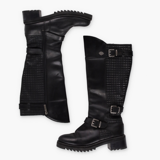 HARLEY DAVIDSON 'Kedvale' Buckle Black Motorcycle Boots (Womens 9)