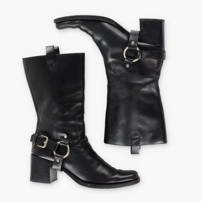 MIU MIU Black Heeled Harness Italy Made Motorcycle Boots (38)