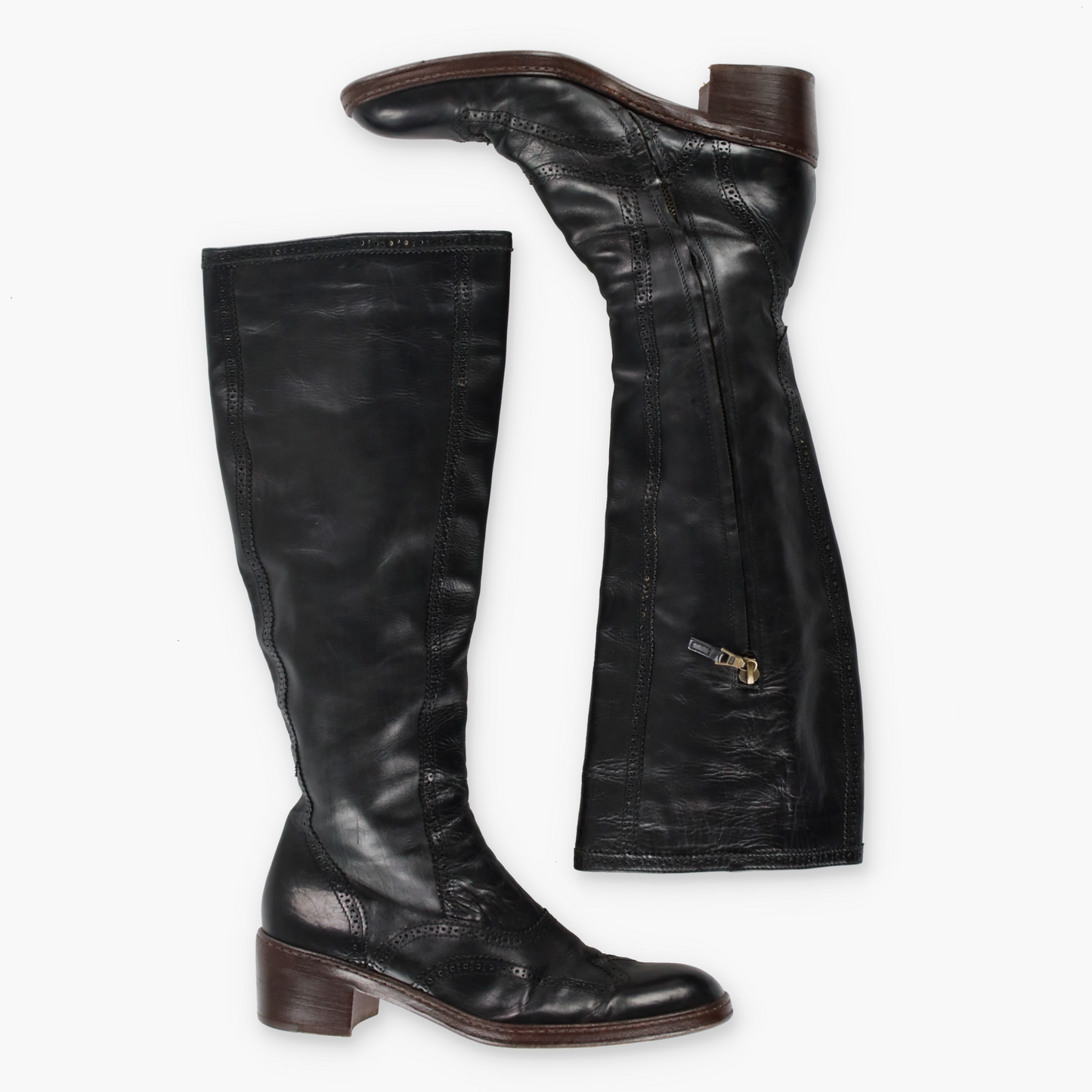 DRIES VAN NOTEN Pattern Detail Black Knee High Italy Made Boots (37.5)