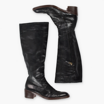 DRIES VAN NOTEN Pattern Detail Black Knee High Italy Made Boots (37.5)