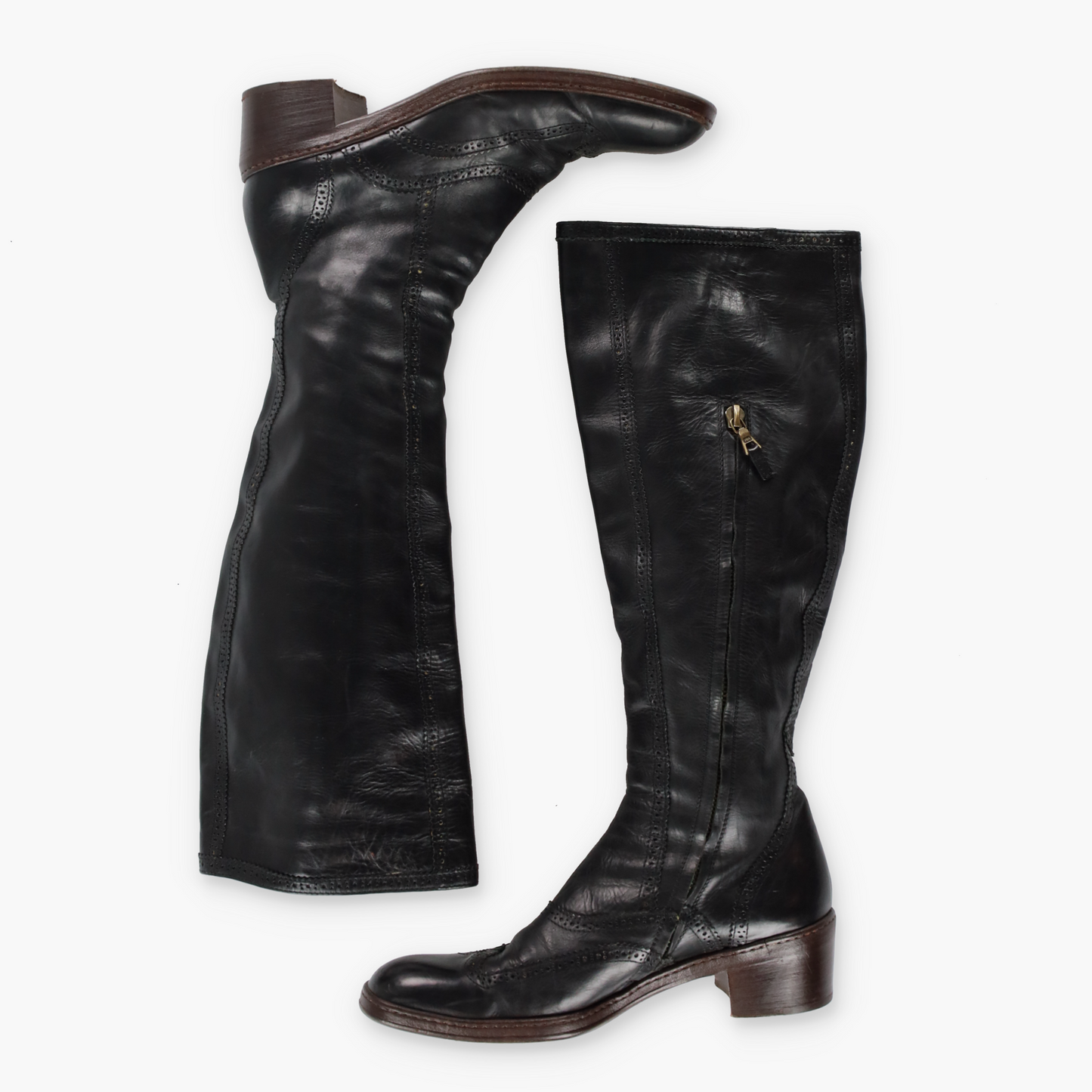 DRIES VAN NOTEN Pattern Detail Black Knee High Italy Made Boots (37.5)