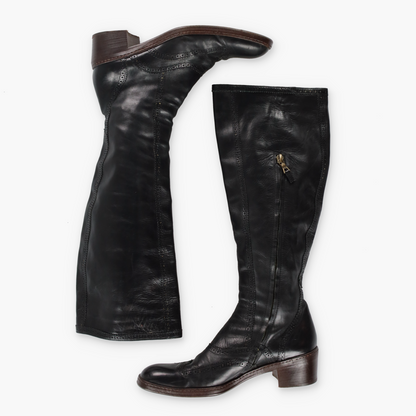 DRIES VAN NOTEN Pattern Detail Black Knee High Italy Made Boots (37.5)