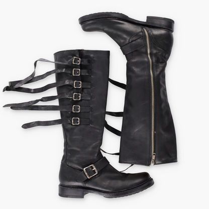 FRYE 'Veronica' Strap Tall Zip Up Black Buckle Boots (8)