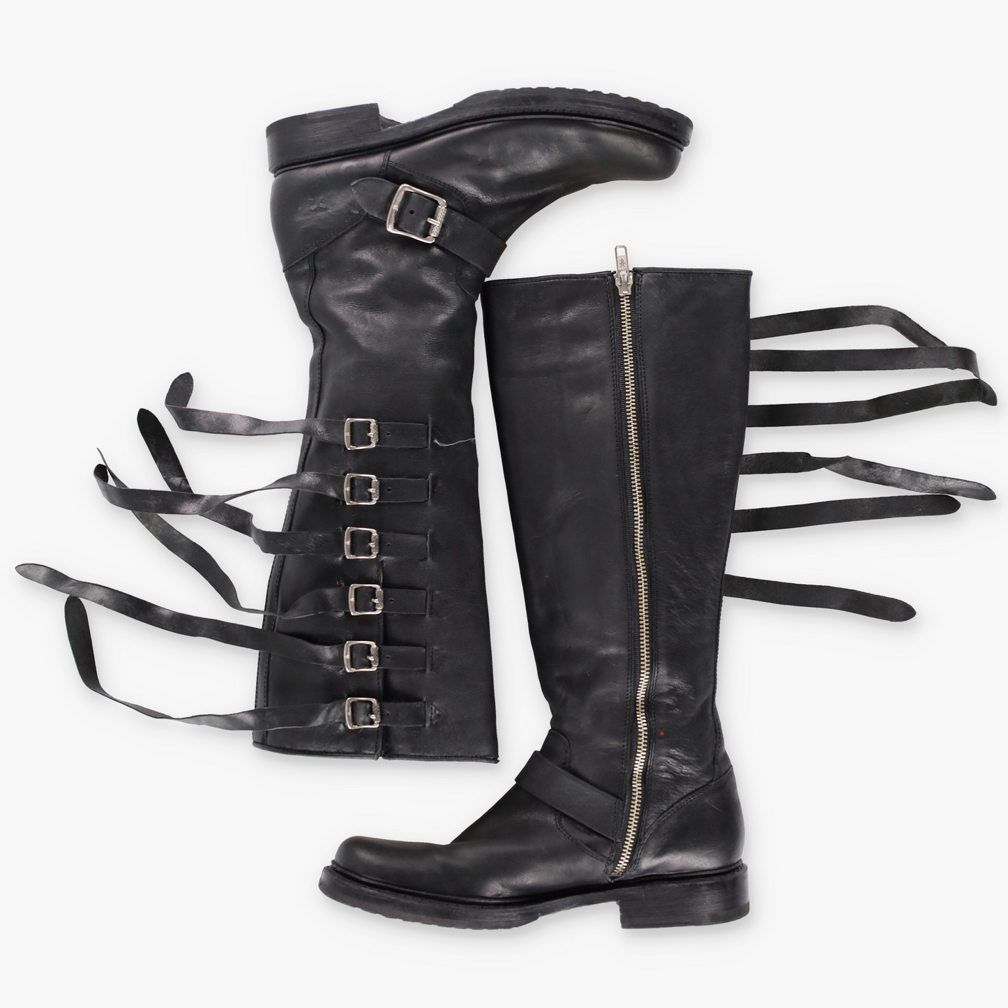 FRYE 'Veronica' Strap Tall Zip Up Black Buckle Boots (8)