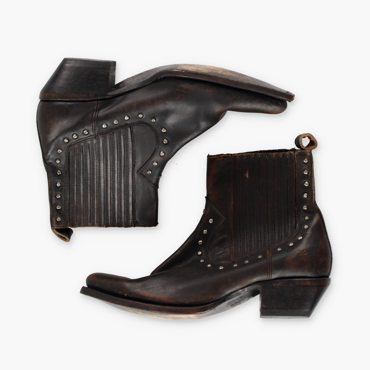 FRYE 'Sacha' Stud Chelsea Brown Leather Ankle Boots (8.5 B)