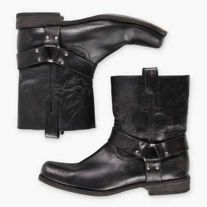 FRYE Harness Black & Silver Stud Buuckle Motorcycle Boots (10.5 D)