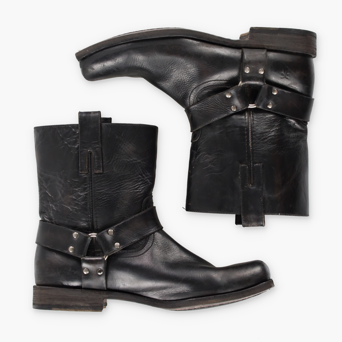 FRYE Harness Black & Silver Stud Buuckle Motorcycle Boots (10.5 D)