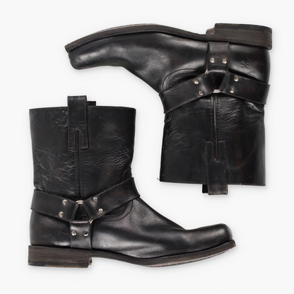 FRYE Harness Black & Silver Stud Buuckle Motorcycle Boots (10.5 D)