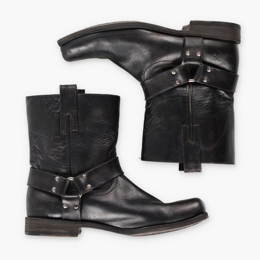FRYE Harness Black & Silver Stud Buuckle Motorcycle Boots (10.5 D)