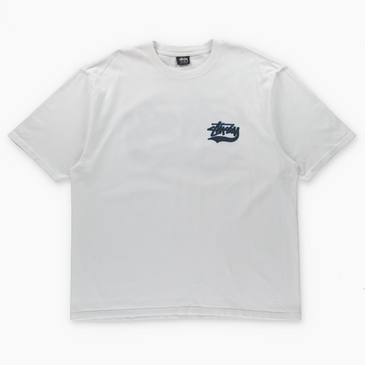 STUSSY World Tribe White & Blue Double Sided Casual T-Shirt (XL-XXL)