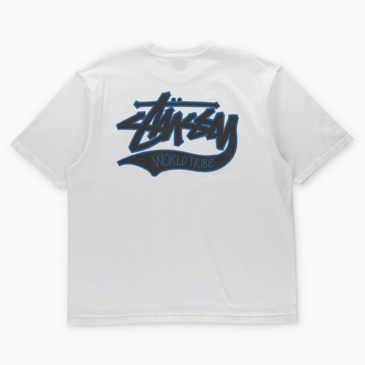 STUSSY World Tribe White & Blue Double Sided Casual T-Shirt (XL-XXL)