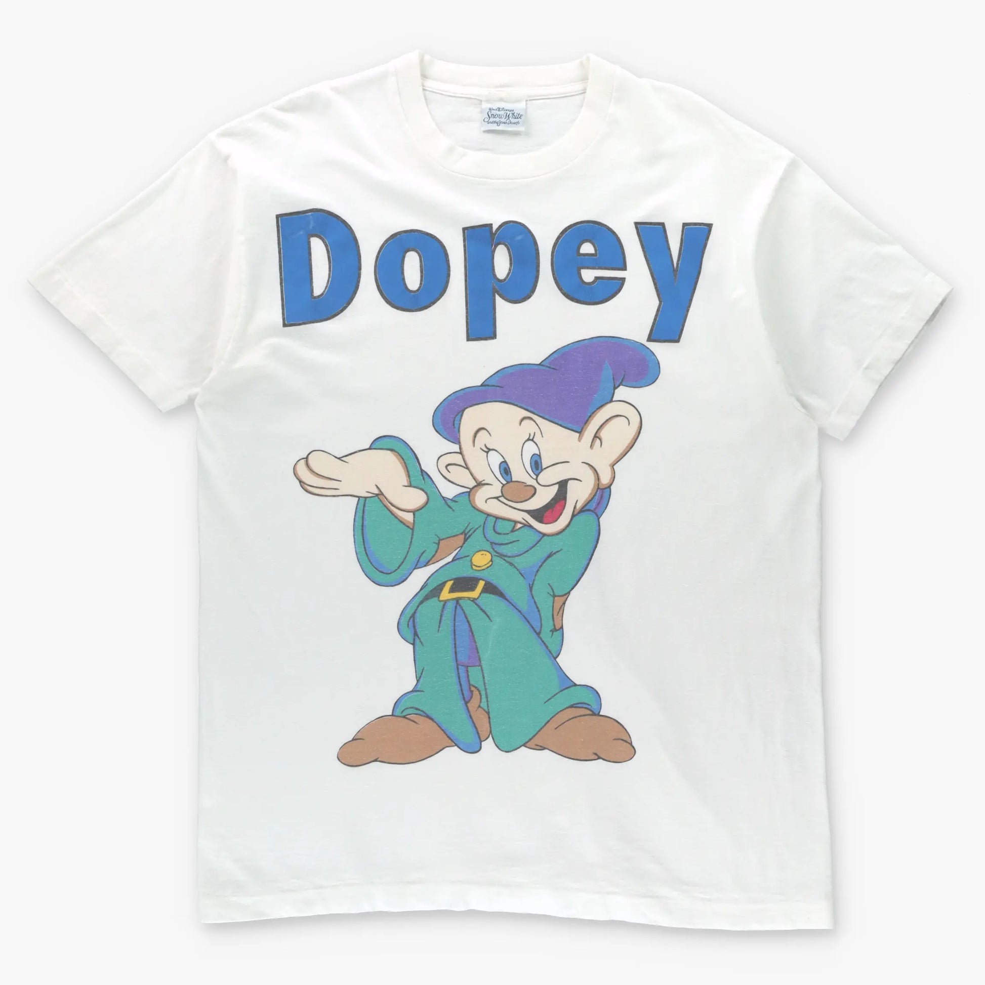DISNEY 'Dopey' Puffy Spell Out Graphic White Tee (L) - Vintage Sole Melbourne