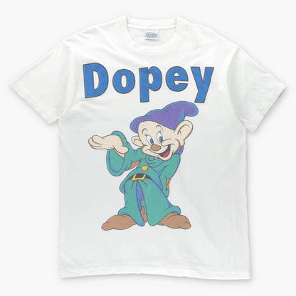 DISNEY 'Dopey' Puffy Spell Out Graphic White Tee (L) - Vintage Sole Melbourne