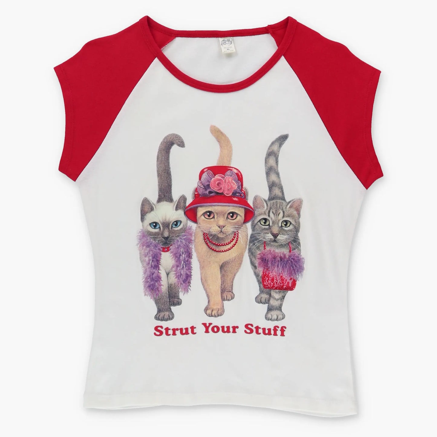Vintage 'Strut Your Stuff' Three Fashion Cat Ringer Baby Tee (L)