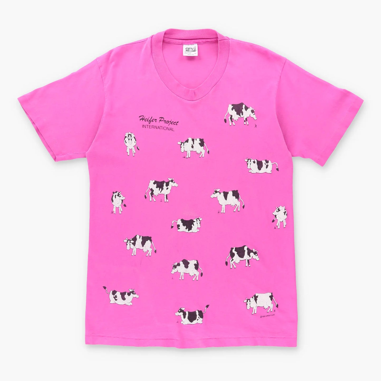 Vintage HEIFER PROJECT INTERNATIONAL Cow USA Made Hot Pink Tee (L)
