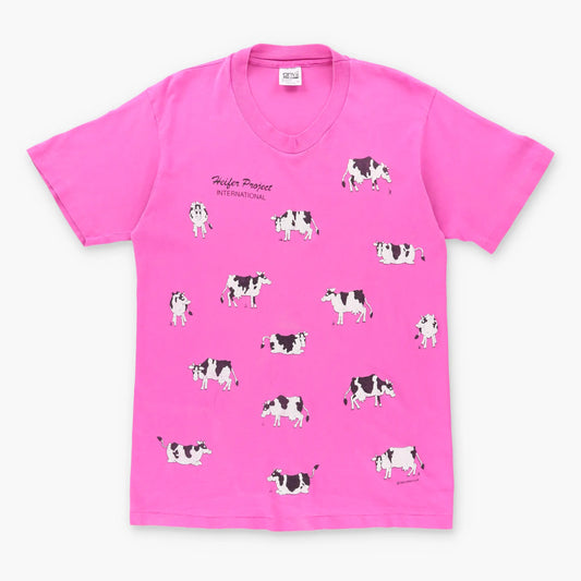 Vintage HEIFER PROJECT INTERNATIONAL Cow USA Made Hot Pink Tee (L)