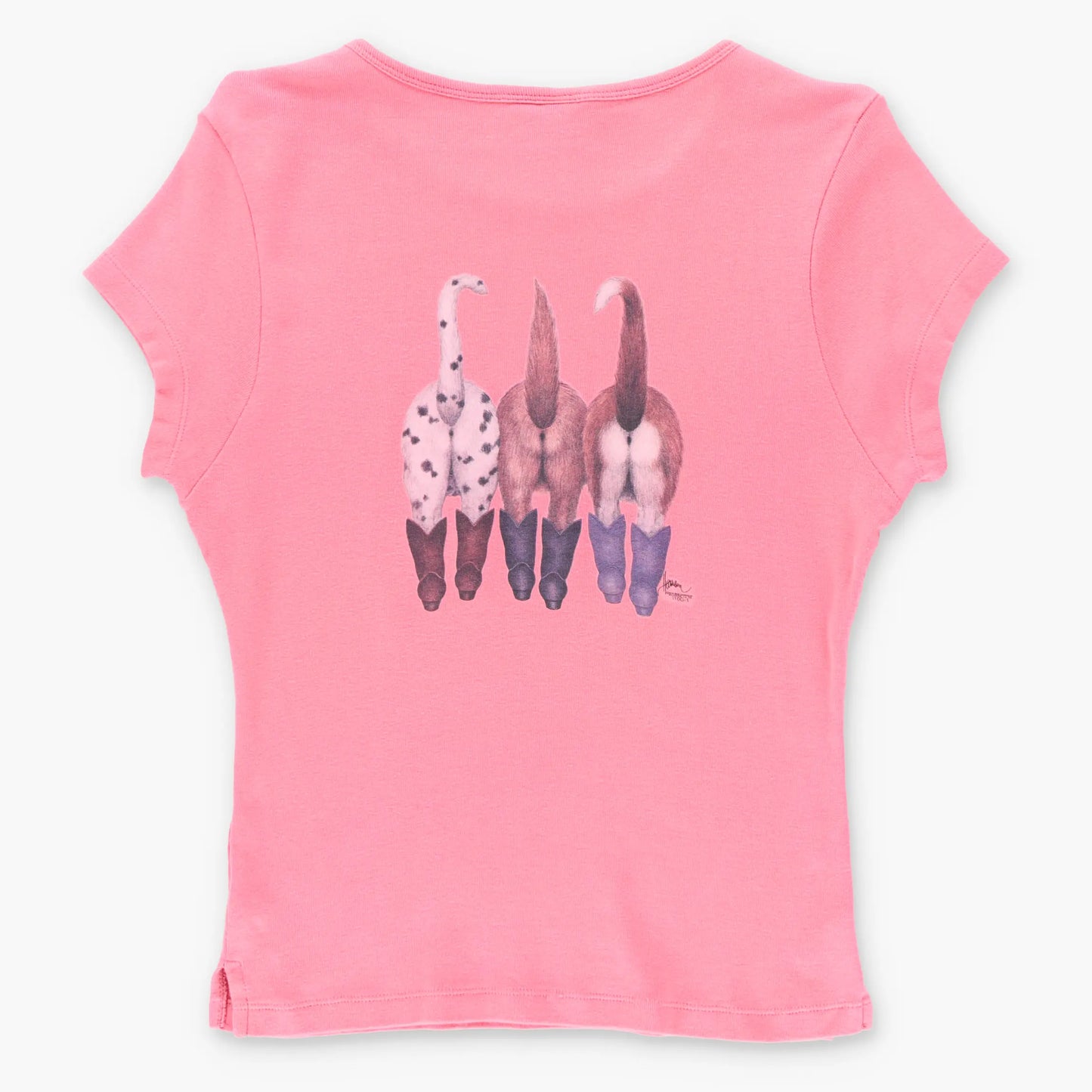 Vintage Western Puppies Cheeky Font Back Watermelon Pink Baby Tee (S-M)