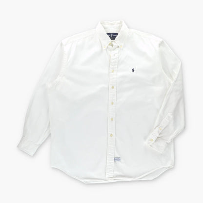 Vintage RALPH LAUREN White & Navy Embroidered Pony Button-Down Long Sleeve Shirt USA Made (XL)