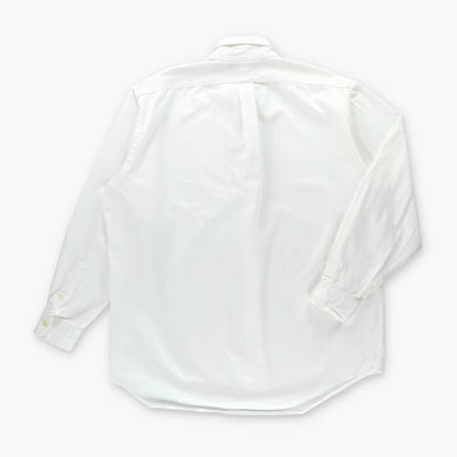 Vintage RALPH LAUREN White & Navy Embroidered Pony Button-Down Long Sleeve Shirt USA Made (XL)