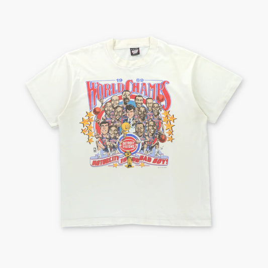 Vintage 1989 Detroit Pistons "MotorCity Bad Boys" NBA Caricatures Single Stitch T-Shirt USA Made (L-XL)
