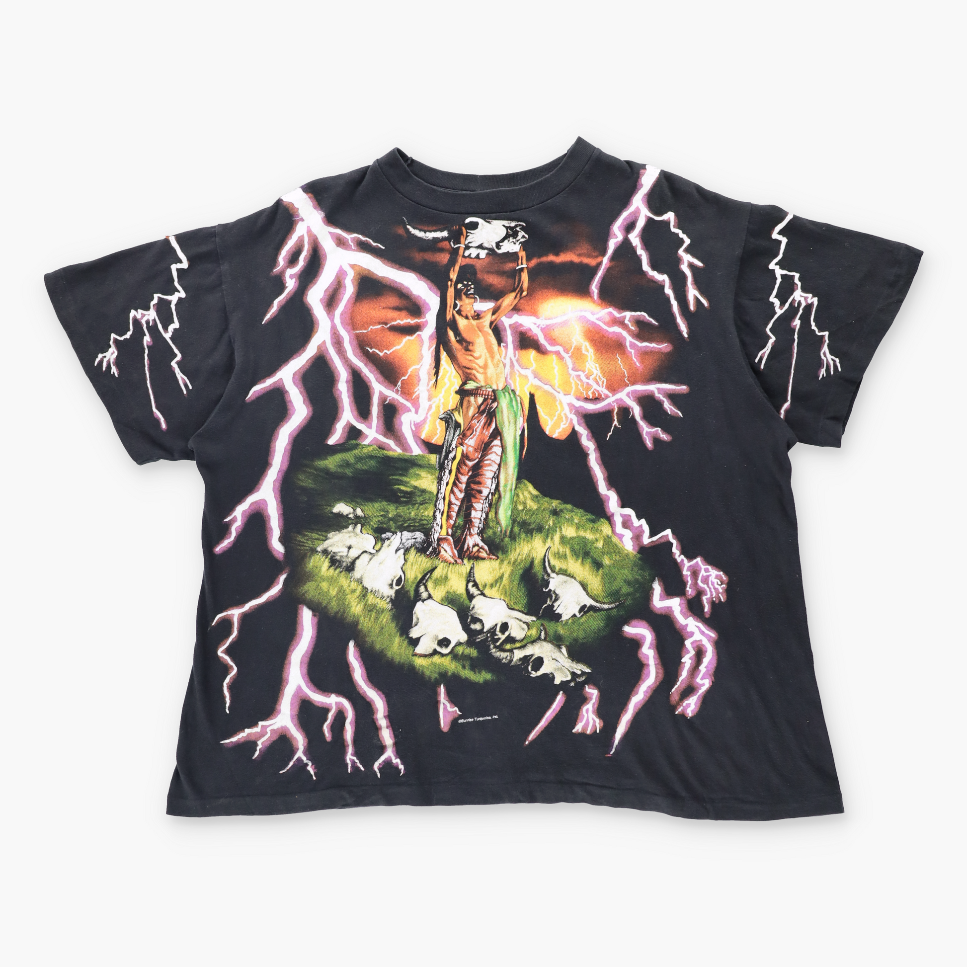 Vintage AMERICAN THUNDER Native American Lightning All Over Print T-Shirt (XL) Vintage Sole Melbourne