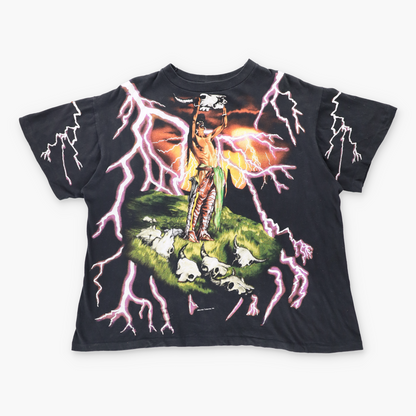 Vintage AMERICAN THUNDER Native American Lightning All Over Print T-Shirt (XL) Vintage Sole Melbourne