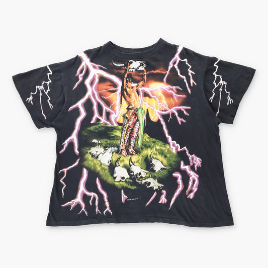 Vintage AMERICAN THUNDER Native American Lightning All Over Print T-Shirt (XL)