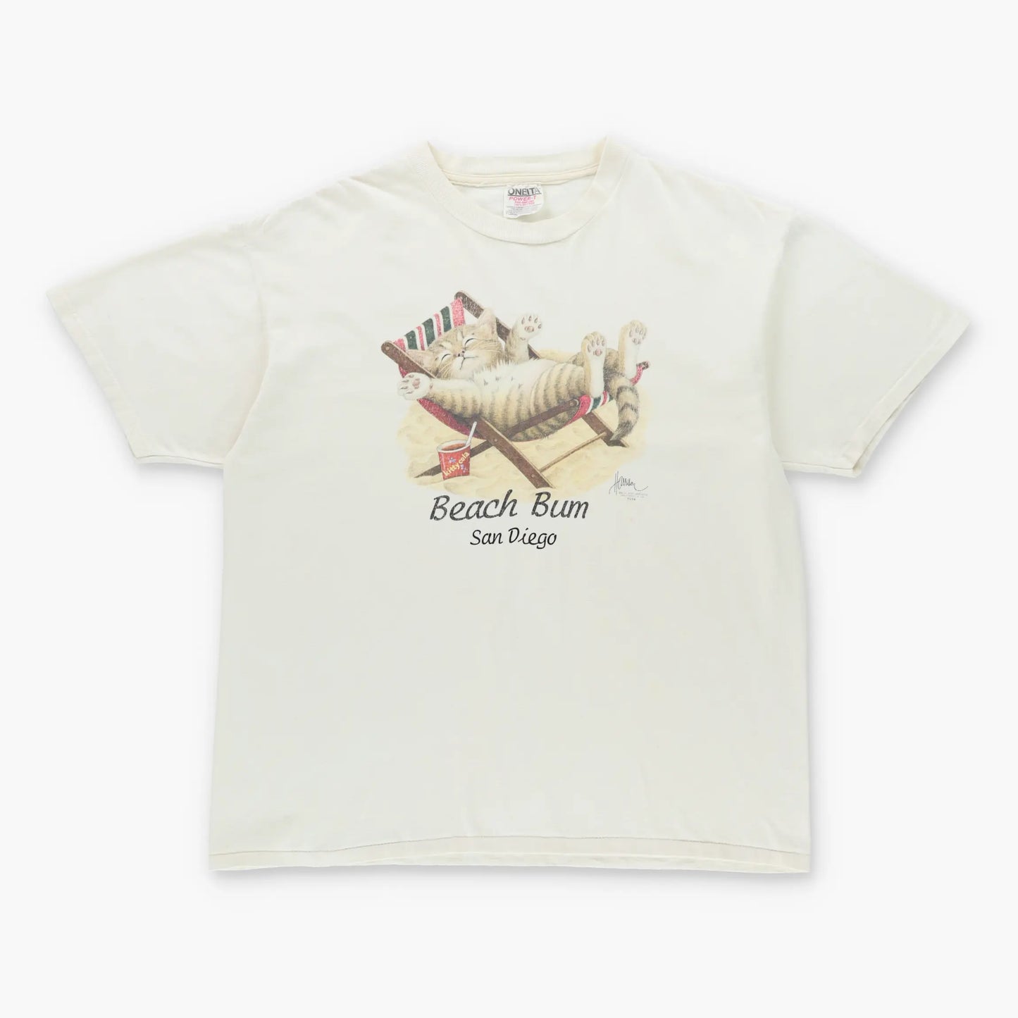 Vintage 1997 'Beach Bum' Bob Harrison Kitten Beach Lounge Single Stitch T-Shirt (XL)