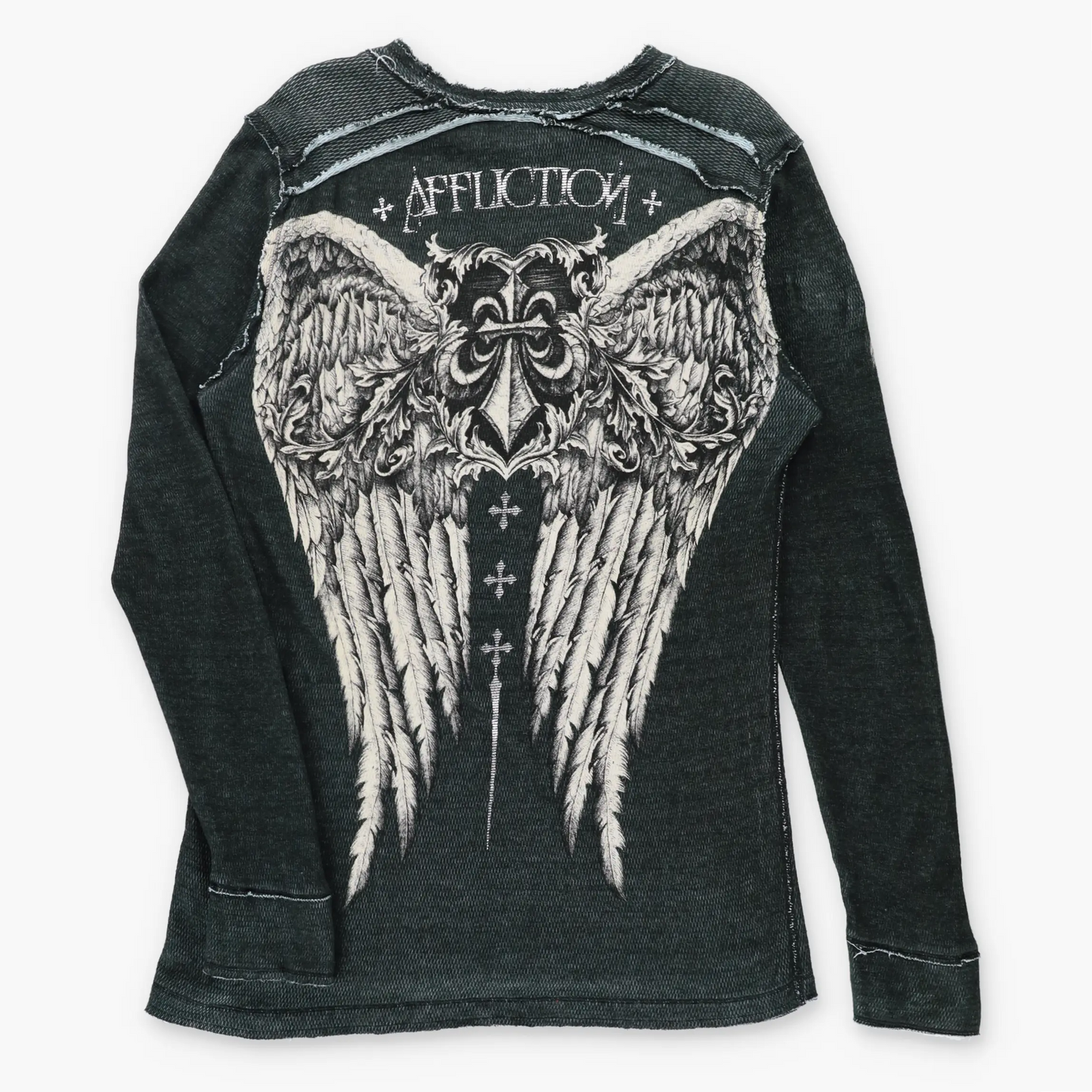 Vintage AFFLICTION Reversible Y2K Velvet Detailing Thermal Long Sleeve Tee USA Made (L-XL TALL)