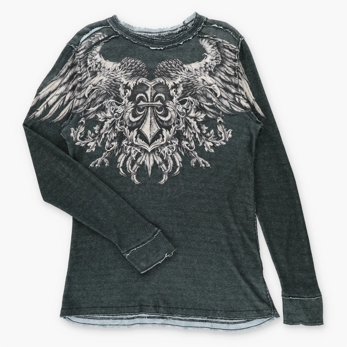 Vintage AFFLICTION Reversible Y2K Velvet Detailing Thermal Long Sleeve Tee USA Made (L-XL TALL)